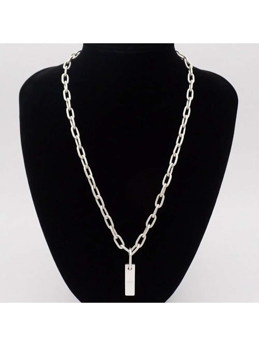 Gucci Plate Top Oval Chain Link Necklace 925 Sterling Silver